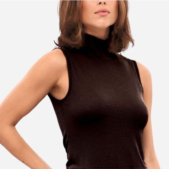 Vintage Sweaters - Vintage Brown mock neck vest | Kathie Lee collection vintage sleeveless brown mo